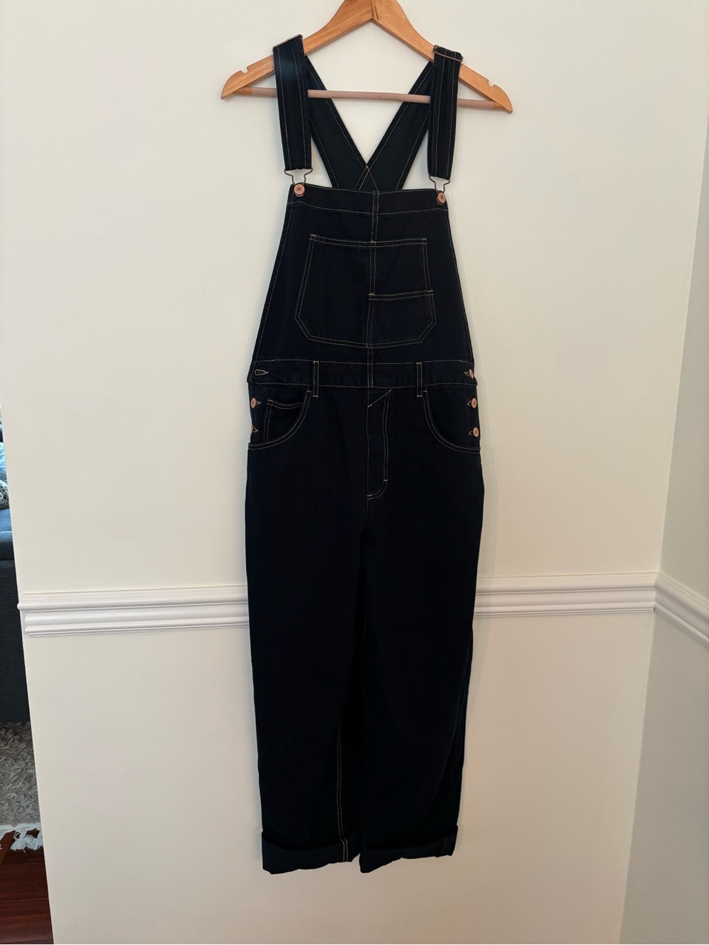 Dark Blue FP Ziggy Denim Overalls with Contrast Stitching